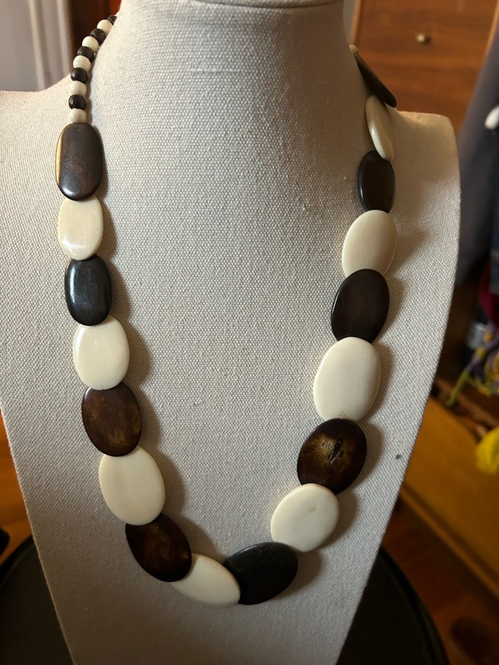 Wood Wood Ivory and Dark Brown Oval Bead Necklace - Women Jewelry